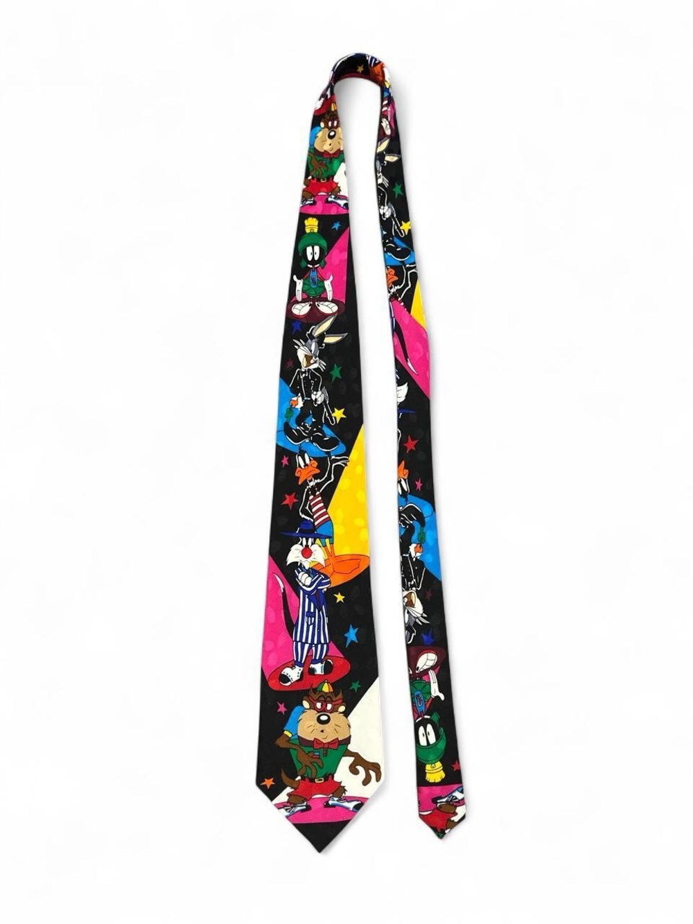 Vintage 1993 Looney Tunes Mania 100% Silk Tie Graphic Novelty Necktie
